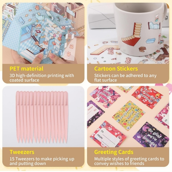 Valentine's Day Pop-Up Cards Set Valentines Day Gifts - 15 Sets 3D House Sticker - Picture 4 of 5